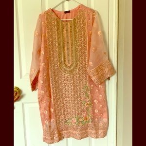 Agha Noor M peach and gold kurti in EUC